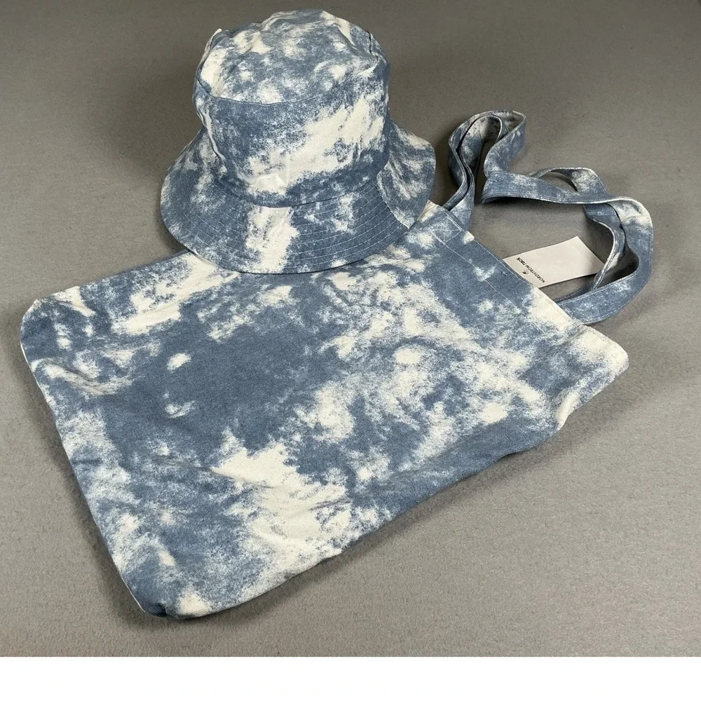 BP Nordstrom Blue Tie Dye Bucket Hat & Canvas Tote Bag Set NWT